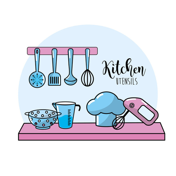 keuken gebruiksvoorwerpen elementen culinaire collectie vectorillustratie - Vector, afbeelding