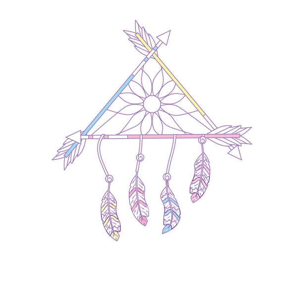 beauty dream catcher with feathers and arrows design vector illustration - Vector, Image