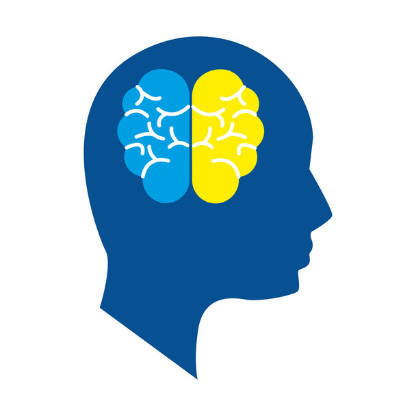 脳、ベクトル図をもつ精神保健シルエット人 - ベクター画像