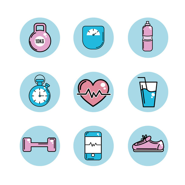 ferramentas de estilo de vida saudável ícones para a prática de exercício, ilustração vetorial
 - Vetor, Imagem