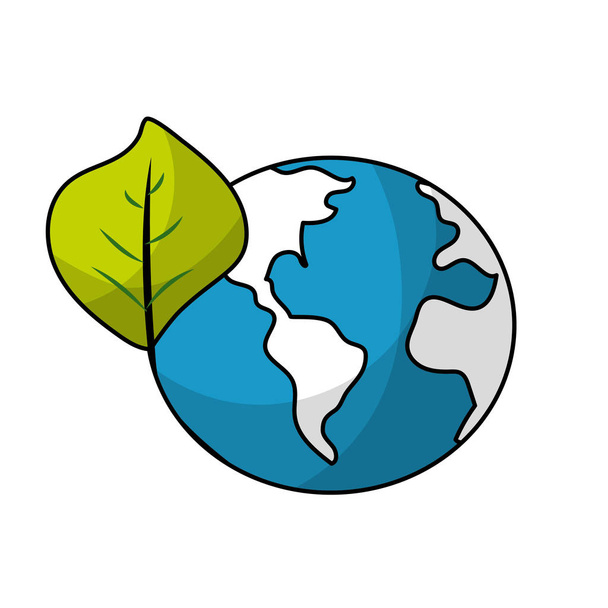 küresel dünya gezegen için çevre bakım vektör çizim yaprak simgesiyle - Vektör, Görsel
