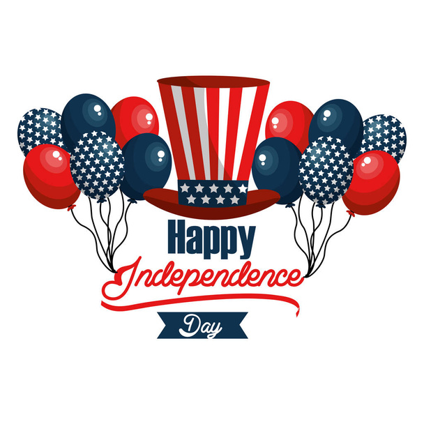 independence day with USA hat and balloons, vector illustration design - Vector, Image