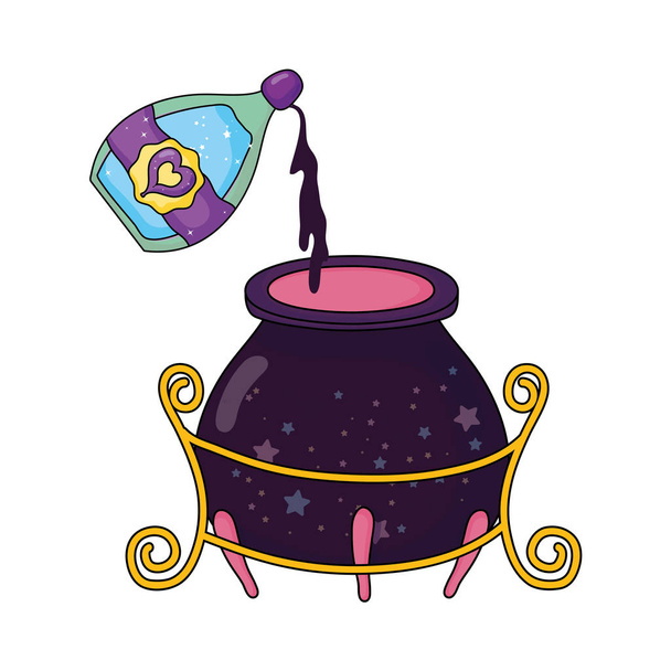 chaudron magique de sorcière avec la conception vectorielle d'illustration de bouteille de potion
 - Vecteur, image