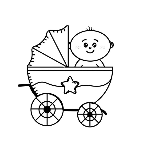 cochecito de seguridad de línea con bebé niño dentro de la ilustración vector
 - Vector, Imagen