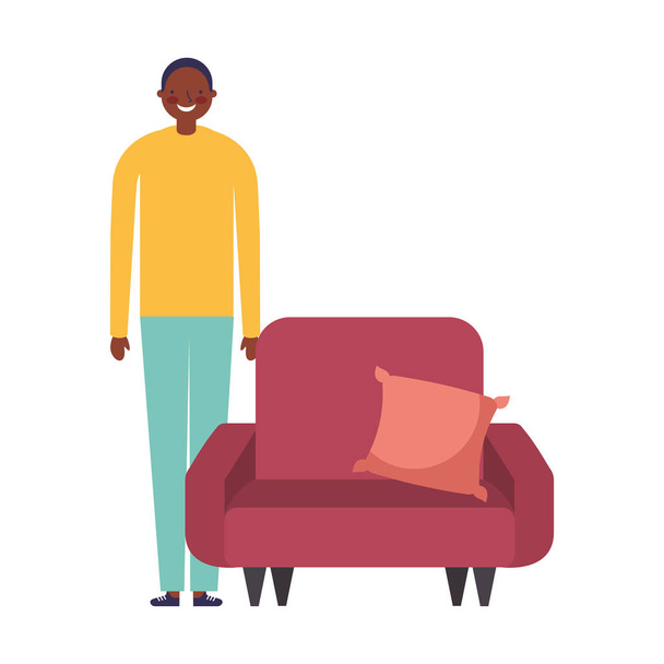 homme debout près du canapé avec coussin
 - Vecteur, image