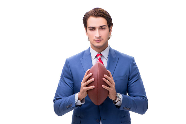 Young elegant man with rugby ball isolated on white  - Fotó, kép