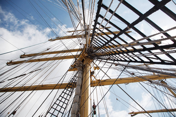 ship mast on blue sky background on sunny summer day - Photo, Image