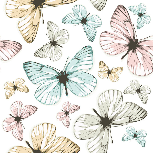 Seamless pattern with Aporia butterflies on white background (tile-able background) - Διάνυσμα, εικόνα