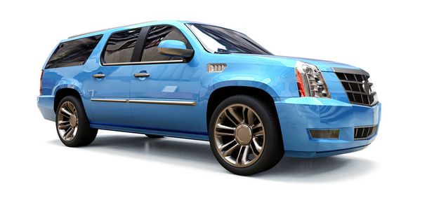 Grande SUV premium azul em um fundo branco. Renderização 3d
 - Foto, Imagem