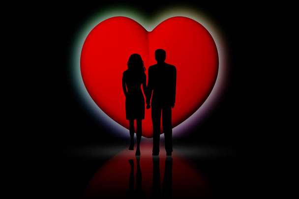 loving couple with red hearts background - Photo, Image