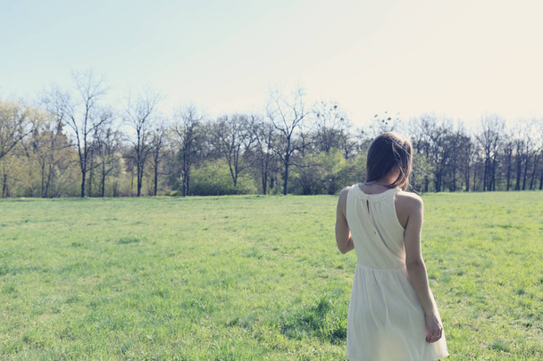 vapaus unenomainen tyttö kesällä mekko niityllä
 - Valokuva, kuva