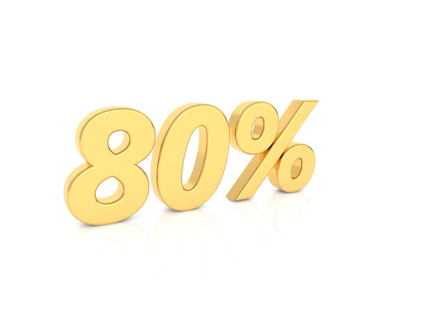 80% gold number on a white background. 3d render illustration. - Фото, изображение