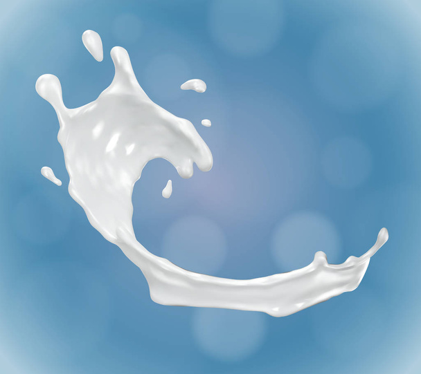 Splash of realistic white liquid on blue background. Vector illustration. - Vector, imagen
