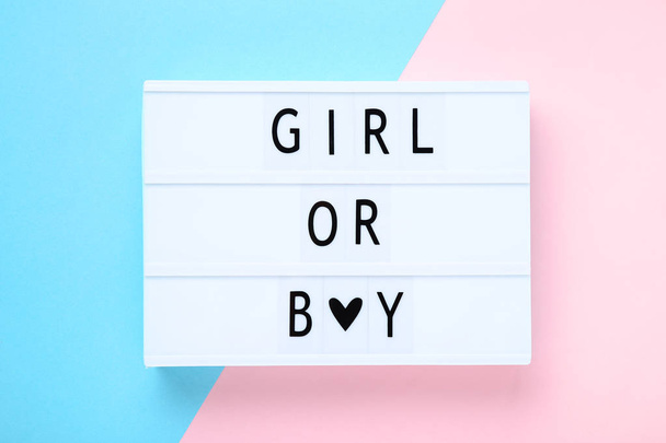 Lightbox with words Girl or Boy on colorful background - Fotoğraf, Görsel