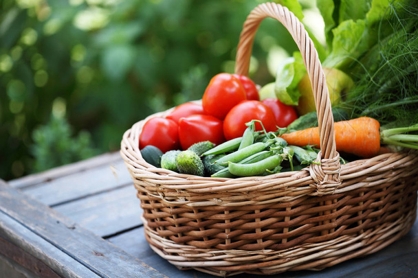 Healthy food background. photo of different vegetables in big basket - Fotoğraf, Görsel