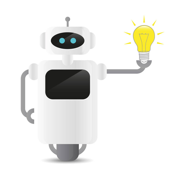 cute robot holding a light bulb technology idee concept - Vektor, obrázek