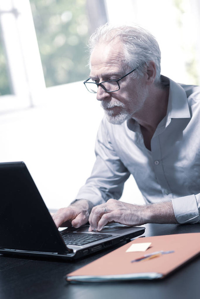 Mature businessman working on laptop in office - Foto, Imagem