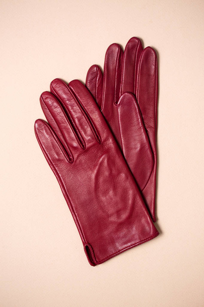 Beautiful bright gloves made of genuine leather for women - Photo, Image