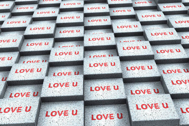Love You słowa napisane na srebrnym teksturowane kostki wzór. Tło ilustracji.  - Zdjęcie, obraz