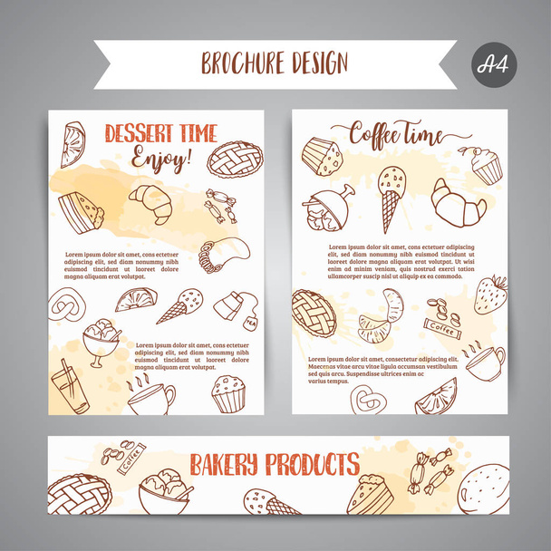 Bakery poster template with pastries. Sweet pastry, cupcakes, dessert cards with chocolate cake, sweets. - Wektor, obraz