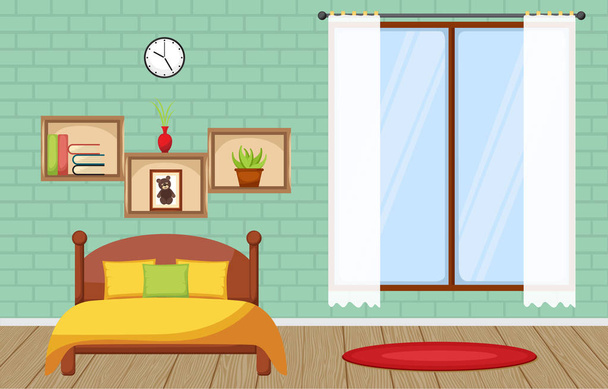спальня інтер'єр спальня плоский дизайн ілюстрація
 - Вектор, зображення