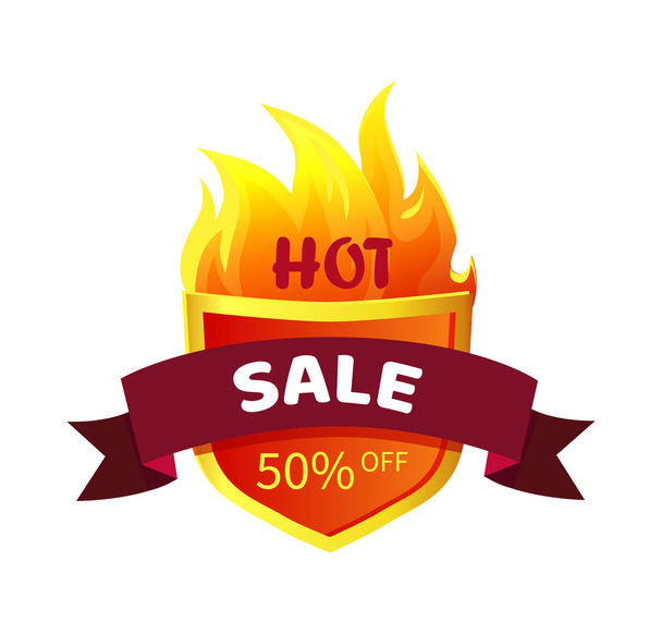 Hot Sale Heraldic Badge Promo Offer 50 Percent Off - Vektor, obrázek