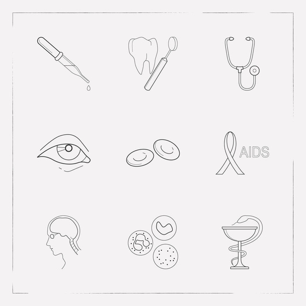 Набір символів стилю лінії анатомії з дзеркалом зубів, лейкоцитами, неврологією та іншими піктограмами для дизайну логотипу вашого мобільного додатка
. - Фото, зображення
