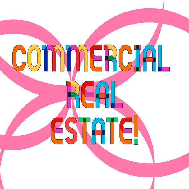 Writing note showing Commercial Real Estate. Business photo showcasing property that is used solely for business purposes Ribbon Forming Geometric Round Shape Overlapping on Isolated Surface. - Photo, Image