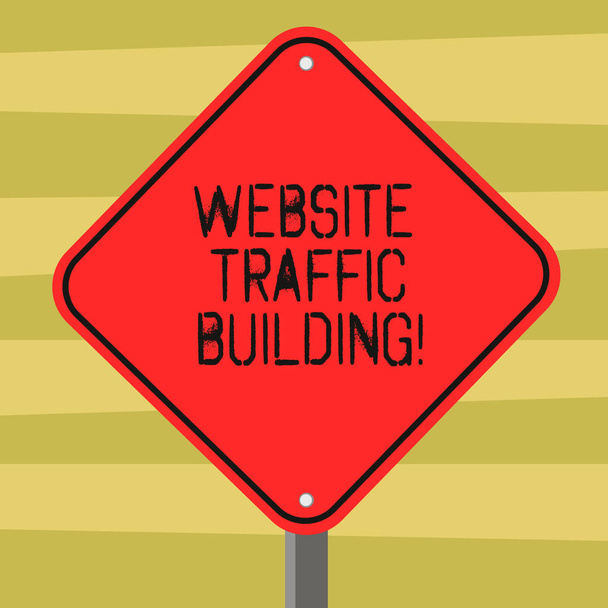 Text sign showing Website Traffic Building. Conceptual photo cookies allow marketers to follow web users Blank Diamond Shape Color Road Warning Signage with One Leg Stand photo. - Фото, зображення