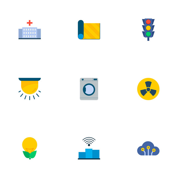 Joukko smart city kuvakkeet tasainen tyyli symbolit pilvi koodi, ekoenergia, kevyt liikenne ja muut kuvakkeet web mobiilisovelluksen logo suunnittelu
. - Valokuva, kuva
