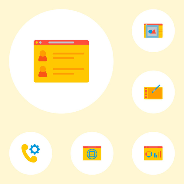 Meghatározott fejlesztési ikonok lapos stílusú szimbólumok team oldal, web böngésző, website Analitika és más ikonok a webes mozgatható app logo tervezés. - Fotó, kép