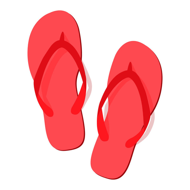 Pantofole estive rosse su sfondo bianco. Infradito icona isolata. Design piatto. Illustrazione vettoriale, EPS10
. - Vettoriali, immagini