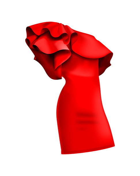 Um lindo vestido vermelho elegante com babados / babados. Vestidos na moda - ruffle e valance, belos modelos de vestidos da moda de mulher. Ilustração vetorial, EPS10
. - Vetor, Imagem