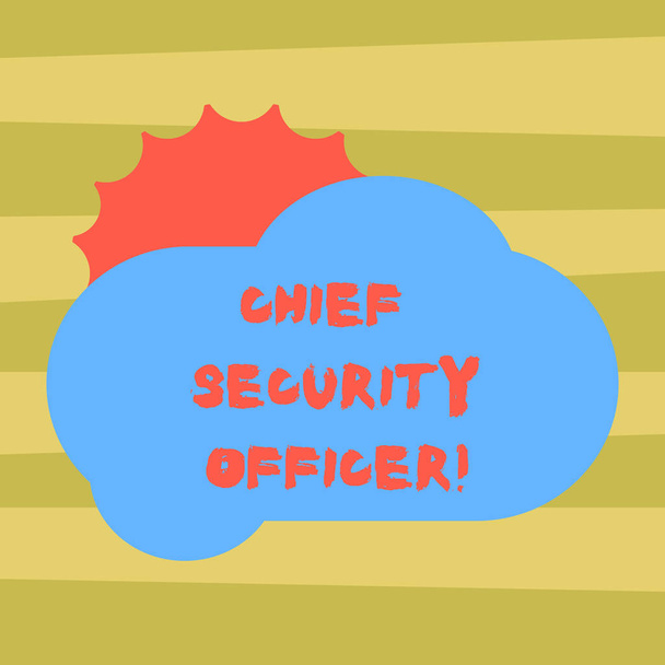Text sign showing Chief Security Officer. Conceptual photo analysisages an organization s is security and systems Sun Hiding Shining Behind Blank Fluffy Color Cloud photo for Poster Ads. - Photo, Image