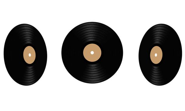 Gramophone vinyl Lp desky s oranžovým štítkem. Staré retro černé dlouhé muzikálem album disk 33 rpm. Vektorové ilustrace. - Vektor, obrázek