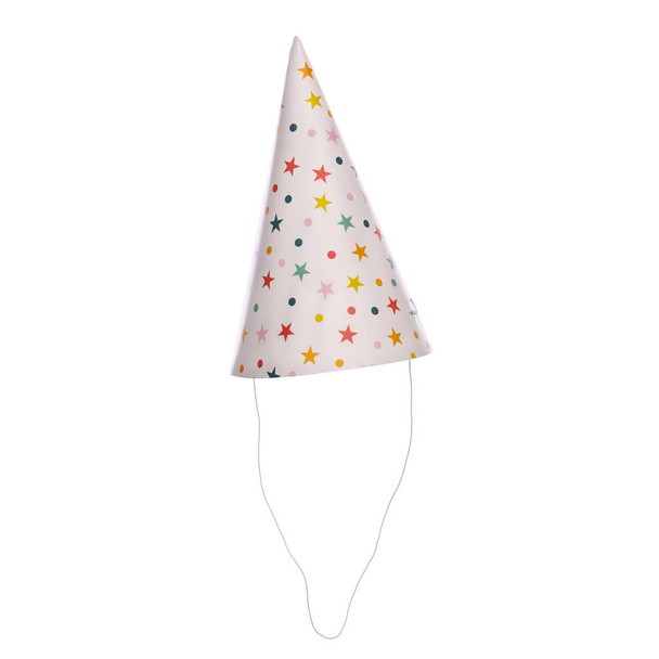 lustiger Partyhut oder -mütze zum Geburtstag, isoliert auf weißem Hintergrund. - Foto, Bild
