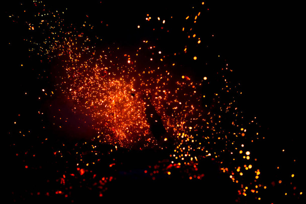 close up view of burning campfire as dark abstract background - Фото, изображение