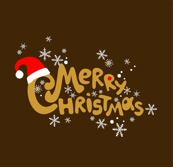 Pozdrowienie z Wesołych Świąt Bożego Narodzenia strony rysunku złoty napis, Santa hat i płatki śniegu - Wektor, obraz