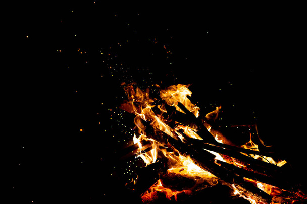 close up view of burning campfire as dark abstract background - Fotó, kép