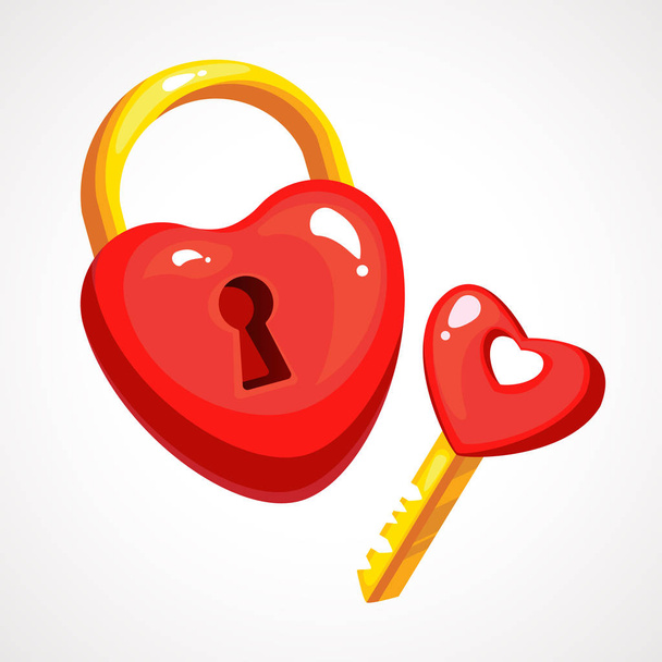 Vector illustration red heart lock and key - Вектор,изображение