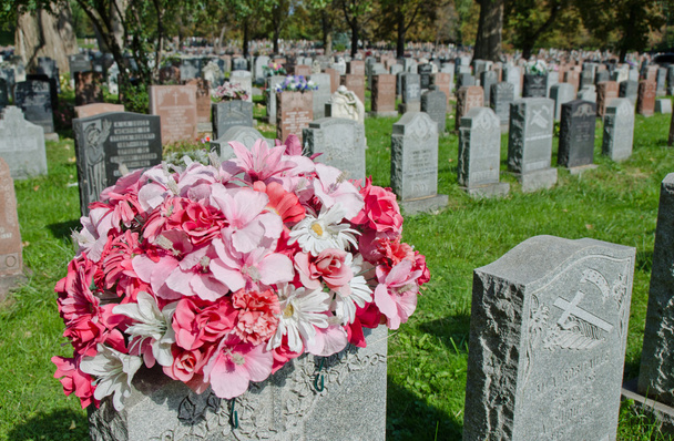 Tumbas y Flores en Cementerio de Montreal
 - Foto, Imagen