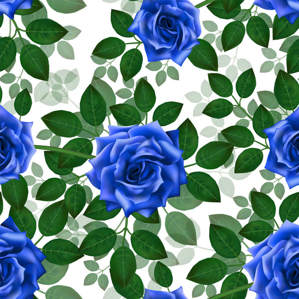 Vzor bezešvé s modrou růží. Krásné realistické květy s listy. Photorealixtic růžové poupátko, čisté vektor vysoký výsledek podrobné. - Vektor, obrázek