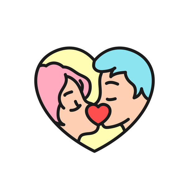 marriage couple kissing icon for weeding concept design. simple clean monoline symbol. - Διάνυσμα, εικόνα