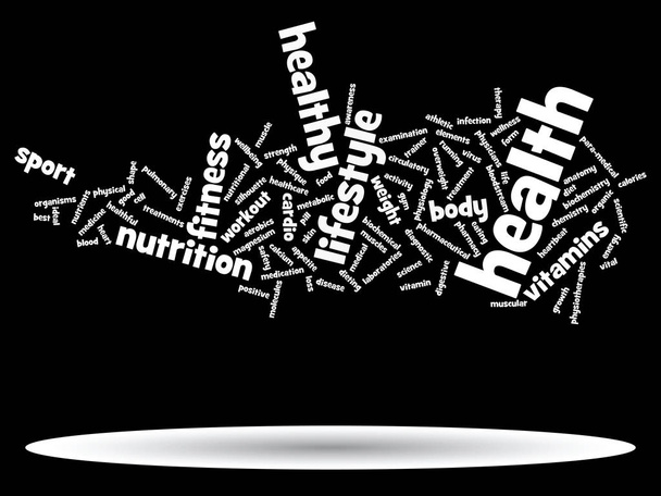 Conceito ou abstrato conceitual dieta saúde ou esporte palavra nuvem ou wordcloud no fundo branco
 - Foto, Imagem
