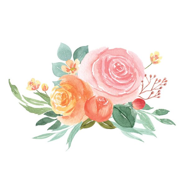 Watercolor florals hand painted bouquets lush flowers llustration vintage style aquarelle isolated on white background. Design decor for card, save the date, wedding invitation cards, poster, banner design - Foto, immagini