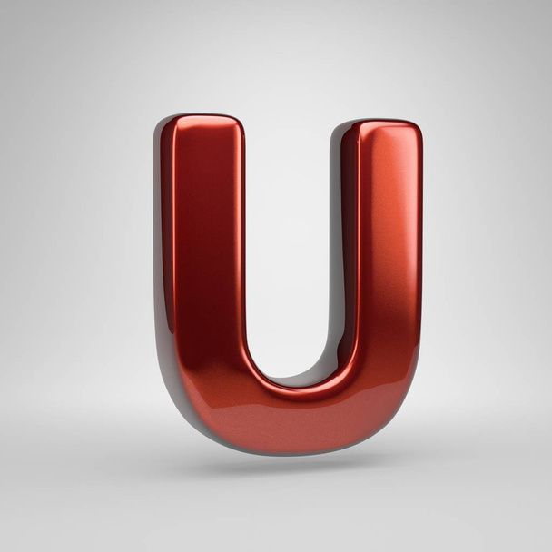 3D-kirjain U isossa. Punainen kiiltävä metallinen kirjain eristetty valkoisella taustalla
 - Valokuva, kuva