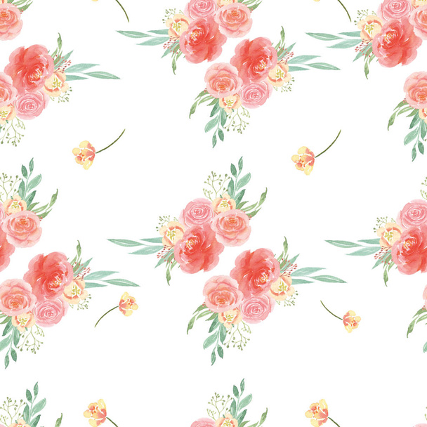 Seamless pattern floral lush watercolour style vintage textile, flowers aquarelle isolated on white background. Design flowers decor for card, save the date, wedding invitation cards, poster, banner design. - Фото, изображение