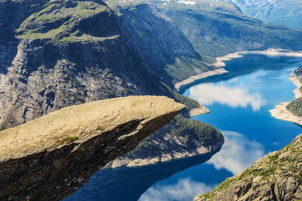 Tourism concept View of Trolltunga cliff. The Troll's tongue Odda, Norway. - Фото, зображення