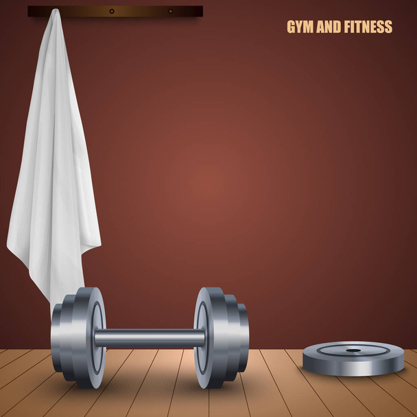 Cartel de diseño de gimnasio y fitness con toalla de mancuerna vector eps 10
 - Vector, Imagen
