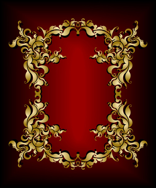 Gold frame on the dark red background - Вектор, зображення